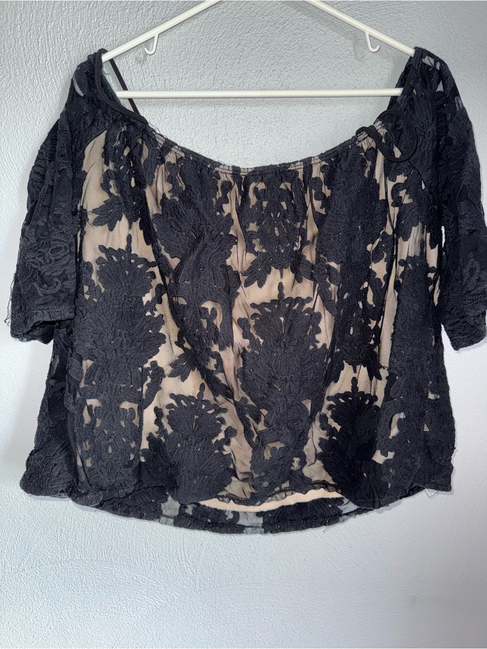 Charlotte Russe Black Lace Overlay Top with Nude Lining